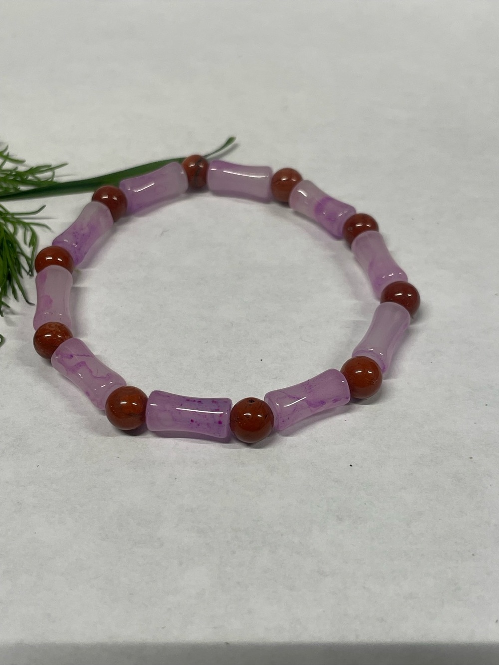 Lavender Tube and Rust Bead Stretch Bracelet by